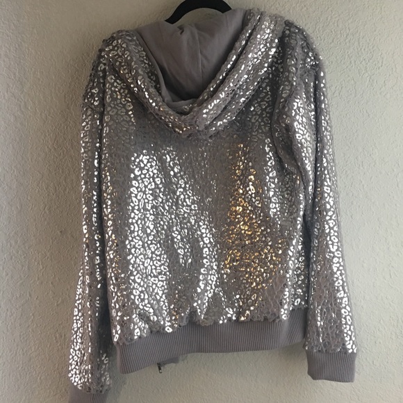 Pink faux fur metallic leopard zipped hoodie - Picture 4 of 4